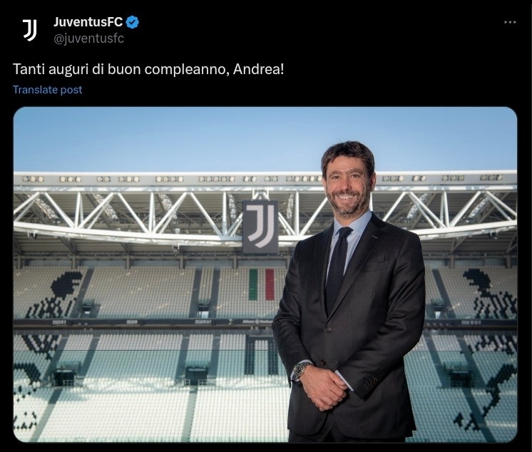 前主席安德雷亞-阿涅利迎49歲生日,尤文官推曬照送上祝福