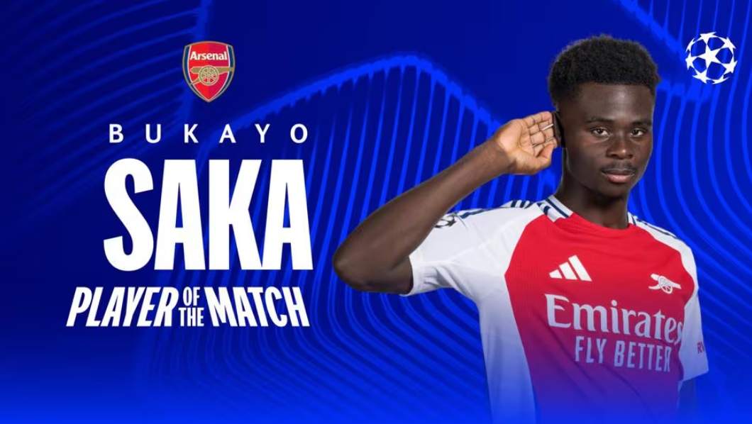 2射1傳帶球隊取勝!薩卡當(dāng)選阿森納3-0摩納哥全場最佳球員