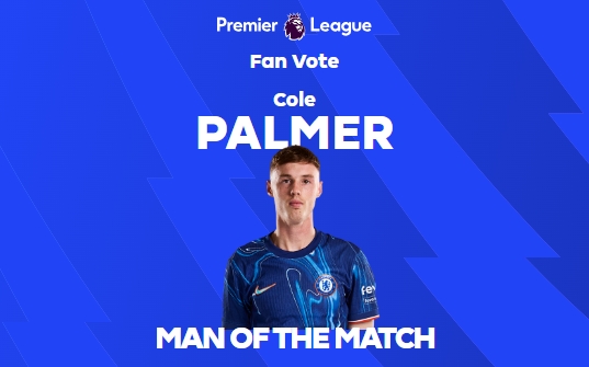 先拔頭籌，英超官方：帕爾默當(dāng)選切爾西1-2富勒姆全場最佳球員